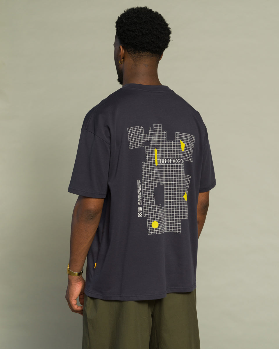 Blueprint T-Shirt in Navy - Drop Shoulder Style with Statement Print ...