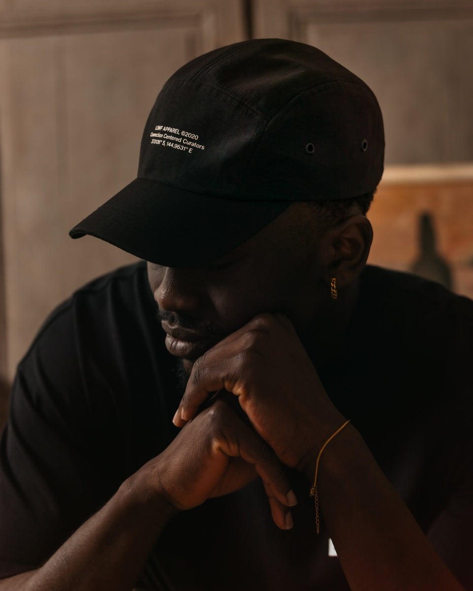 5 Panel Nylon Black Cap with Adjustable Strap – LOWF Apparel