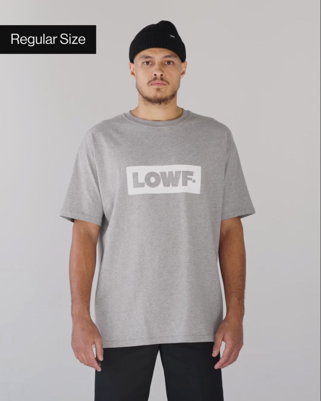 Video showing the sizing of a LOWF t-shirt in your regular size, compared to one size up