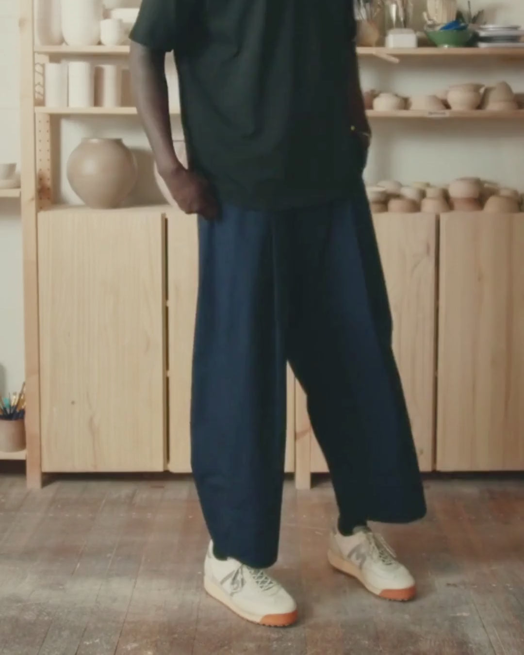 Kyoto Box Pleat Pants - Midnight Navy