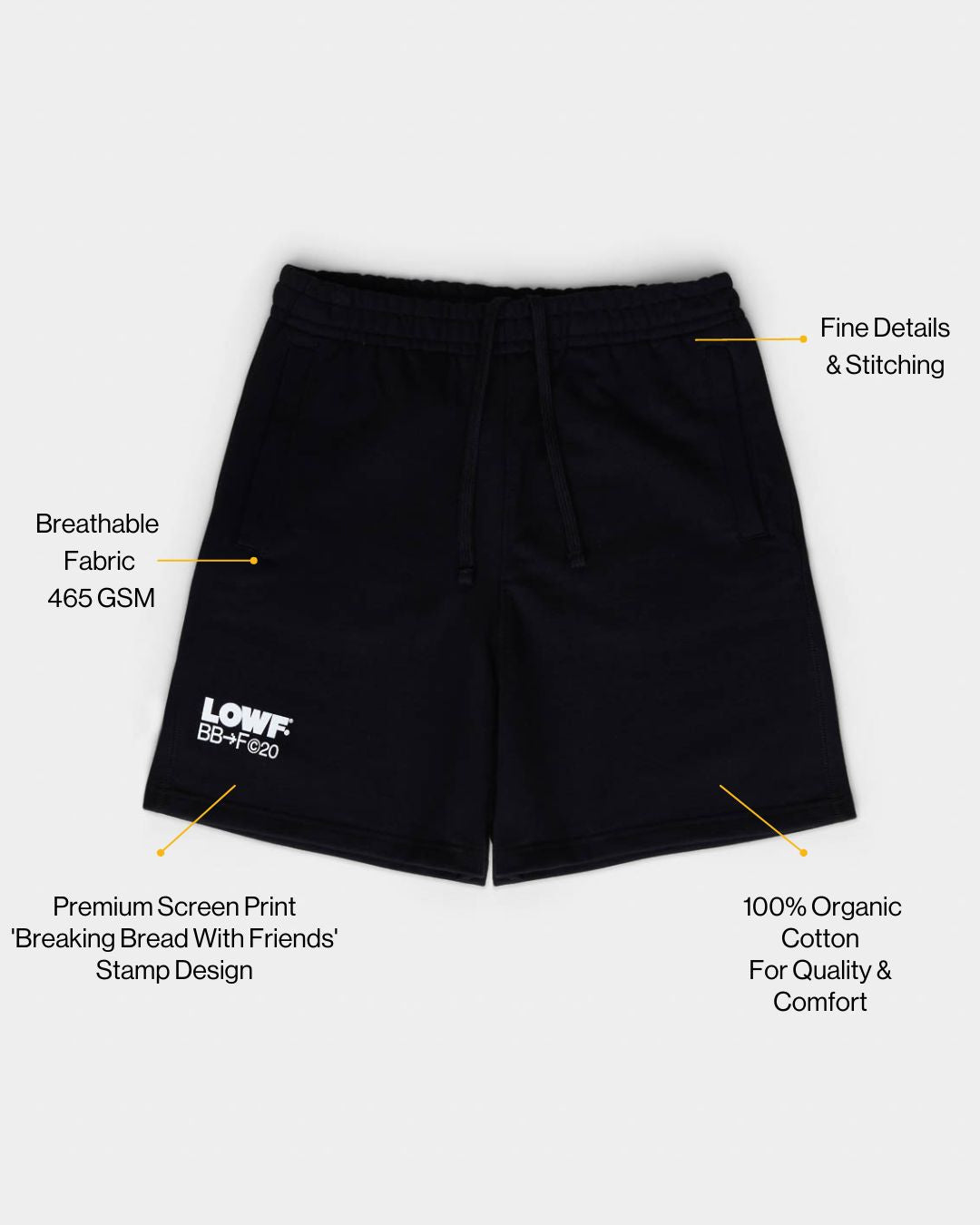 Relaxed Fit Stamp Unisex Black Shorts - LOWF Apparel