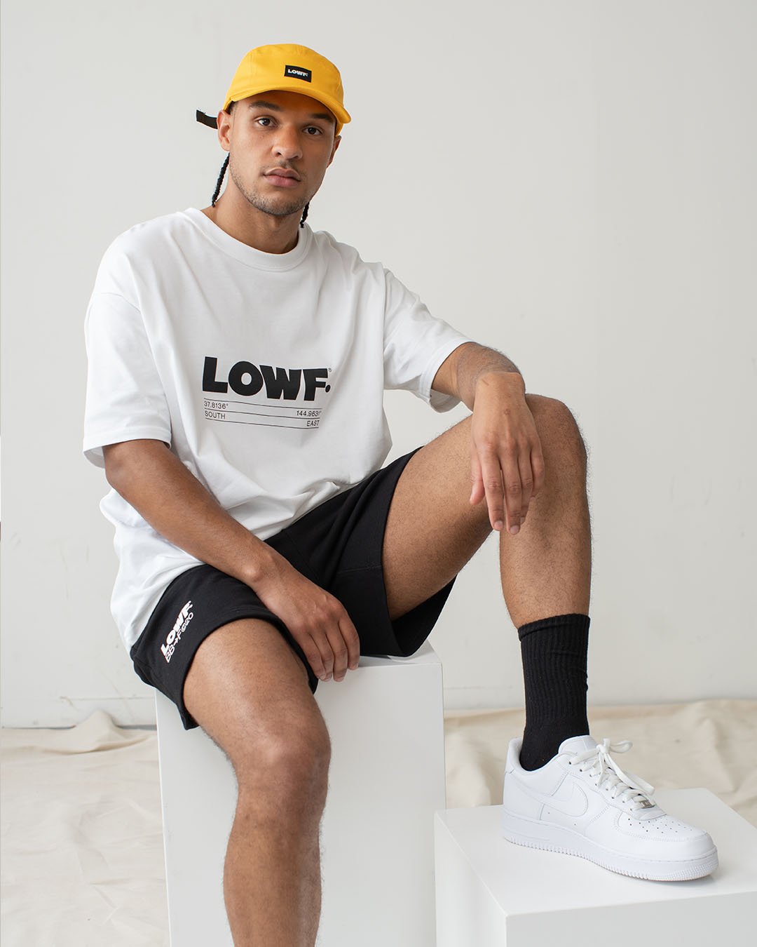 Coordinates Box Fit Oversized White T-Shirt and Black Shorts by LOWF
