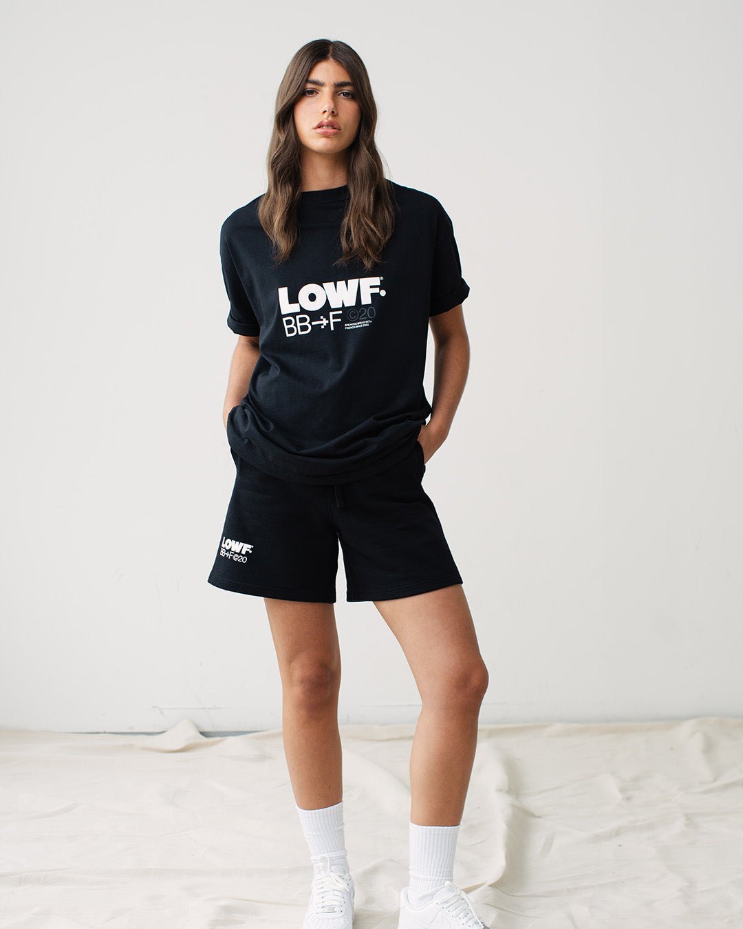 Relaxed Fit Stamp Unisex Style Black Shorts